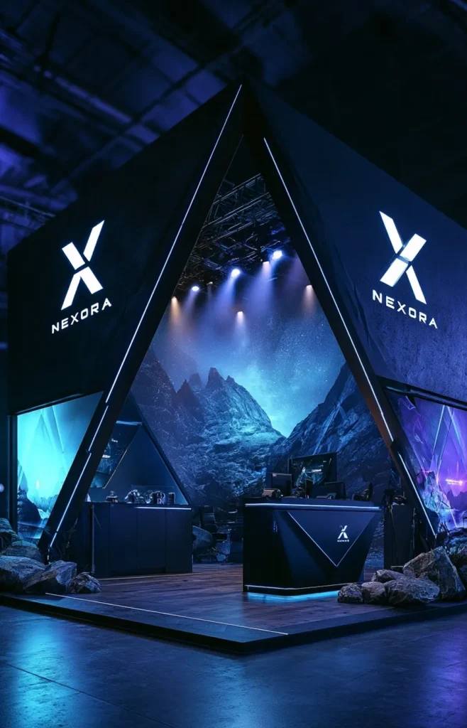 Branded exhibition stand and stage lighting designed by FPS